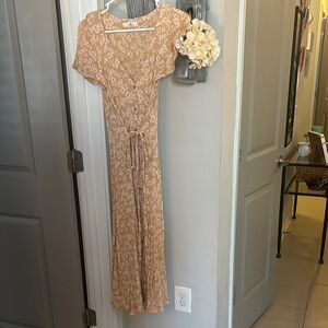 Chic Tan Floral Wrap Dress
